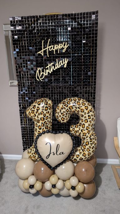 Leopard Print Number Display with Shimmer Wall Backdrop