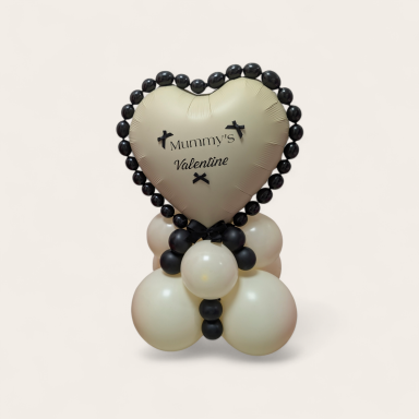Small Balloon cluster with Foil Heart-shaped balloon bouquet for Valentine's Day, with black and cream-coloured balloons.